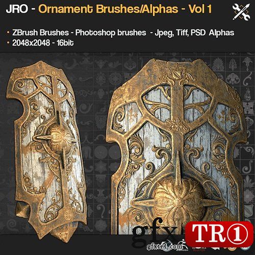 ZBrush SP 55款装饰笔刷含高品质贴图v.1 55 Ornament Brushes