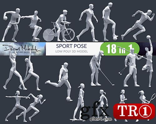 3D模型下载 低模多边形体育运动姿势三维模型包 Low Poly Sport Pose PACK