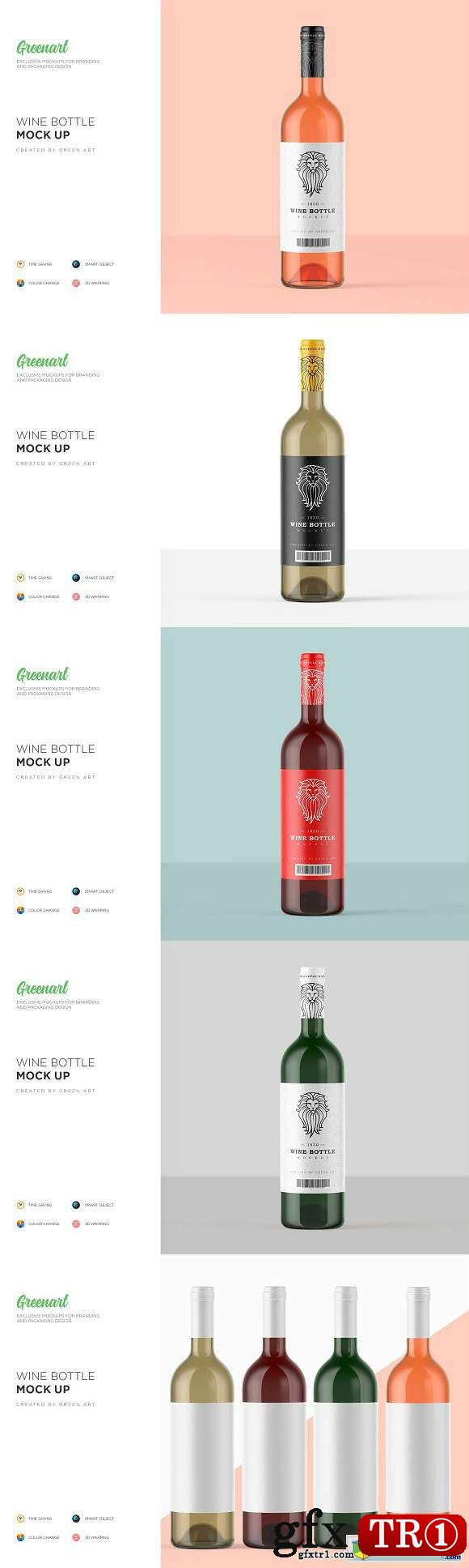 PSD透明玻璃酒瓶模型包Clear Glass Wine Bottle Mockup 2795267