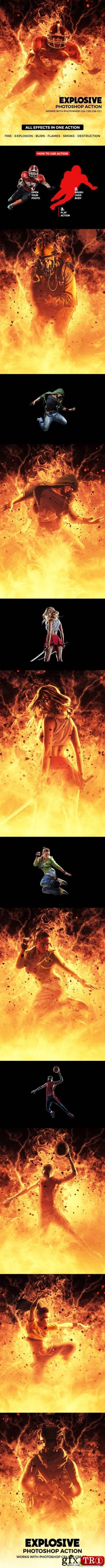 PS动作 震撼爆炸燃烧人物海报动作 19532052
